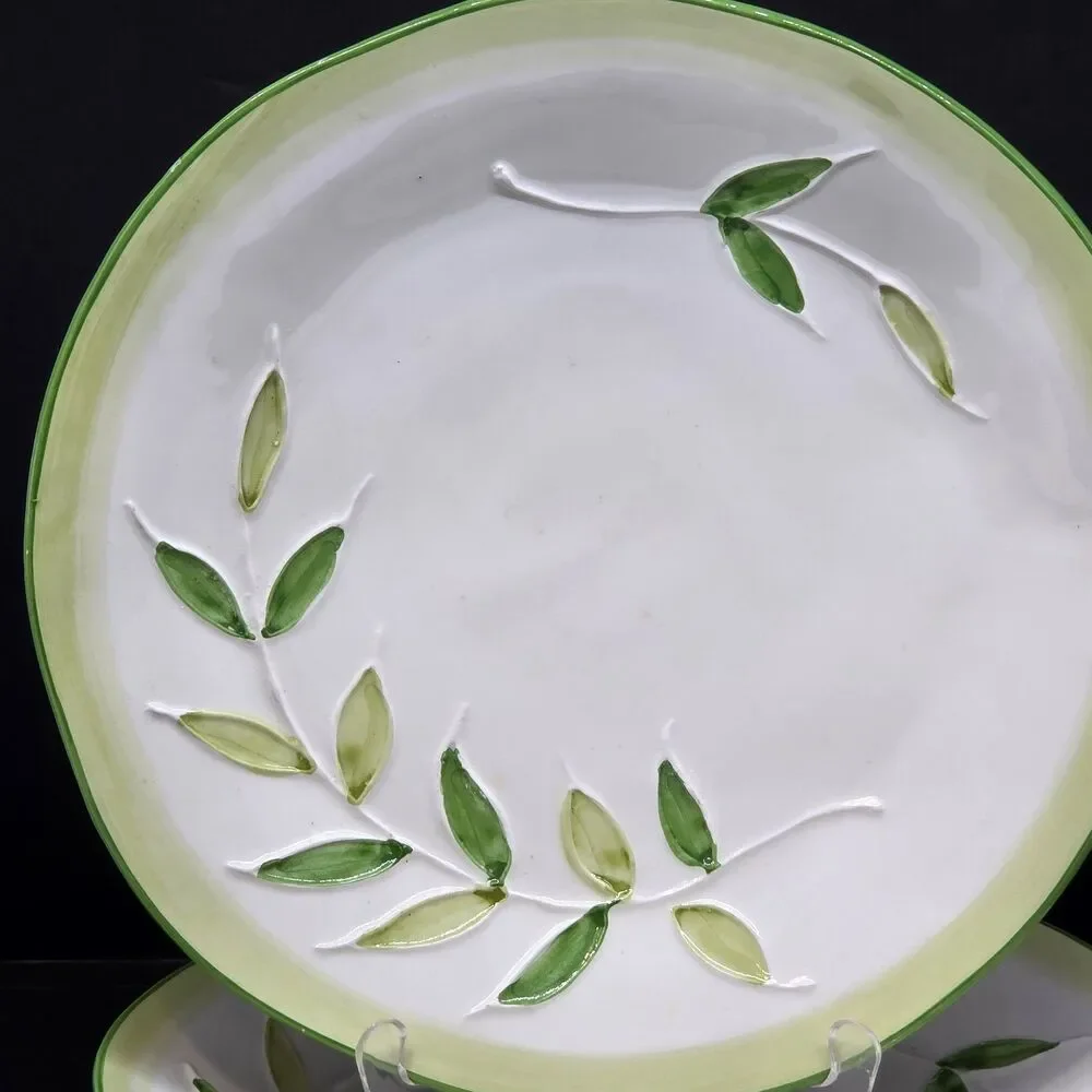 Maioliche Jessica Italy Set Of 2 Green On White 11 3/4